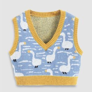 Blue and Yellow Duck Patterned Sweater Vest size M NWT
